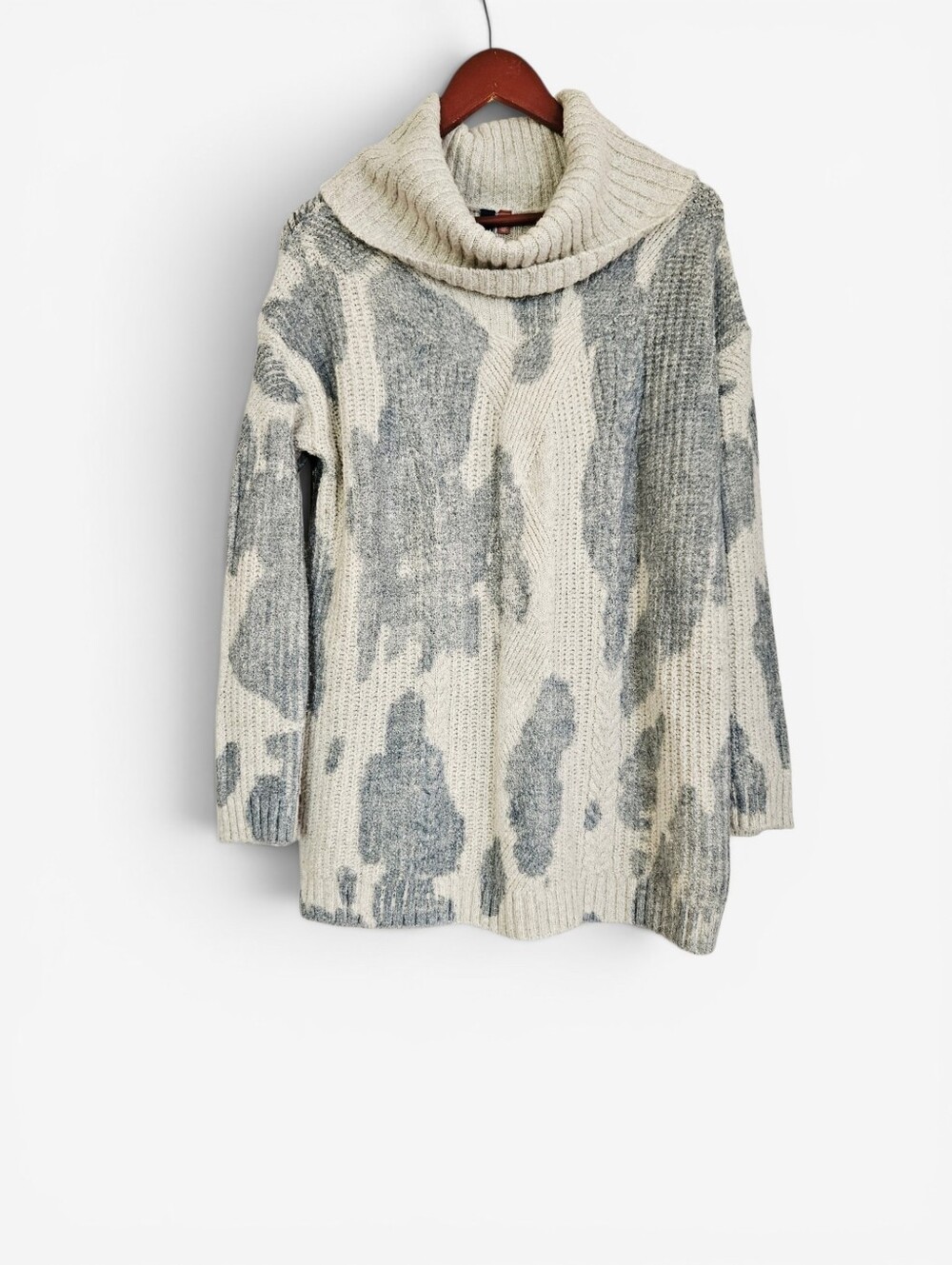 Anthropologie Pilcro Spotted Turtleneck Chunky Cable Knit Oversized Sweater M - Picture 3 of 11